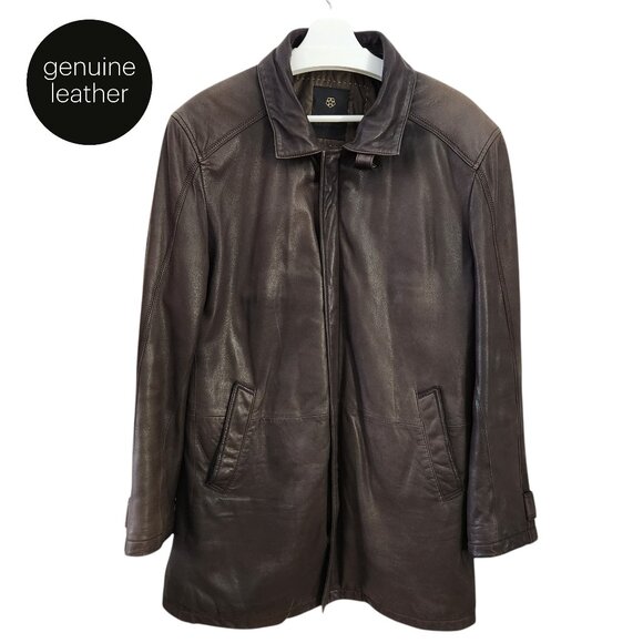 MILESTONE Brown Leather Shearling Collar Jacket Coat - size EU 50 US 40/ large) - Picture 1 of 16